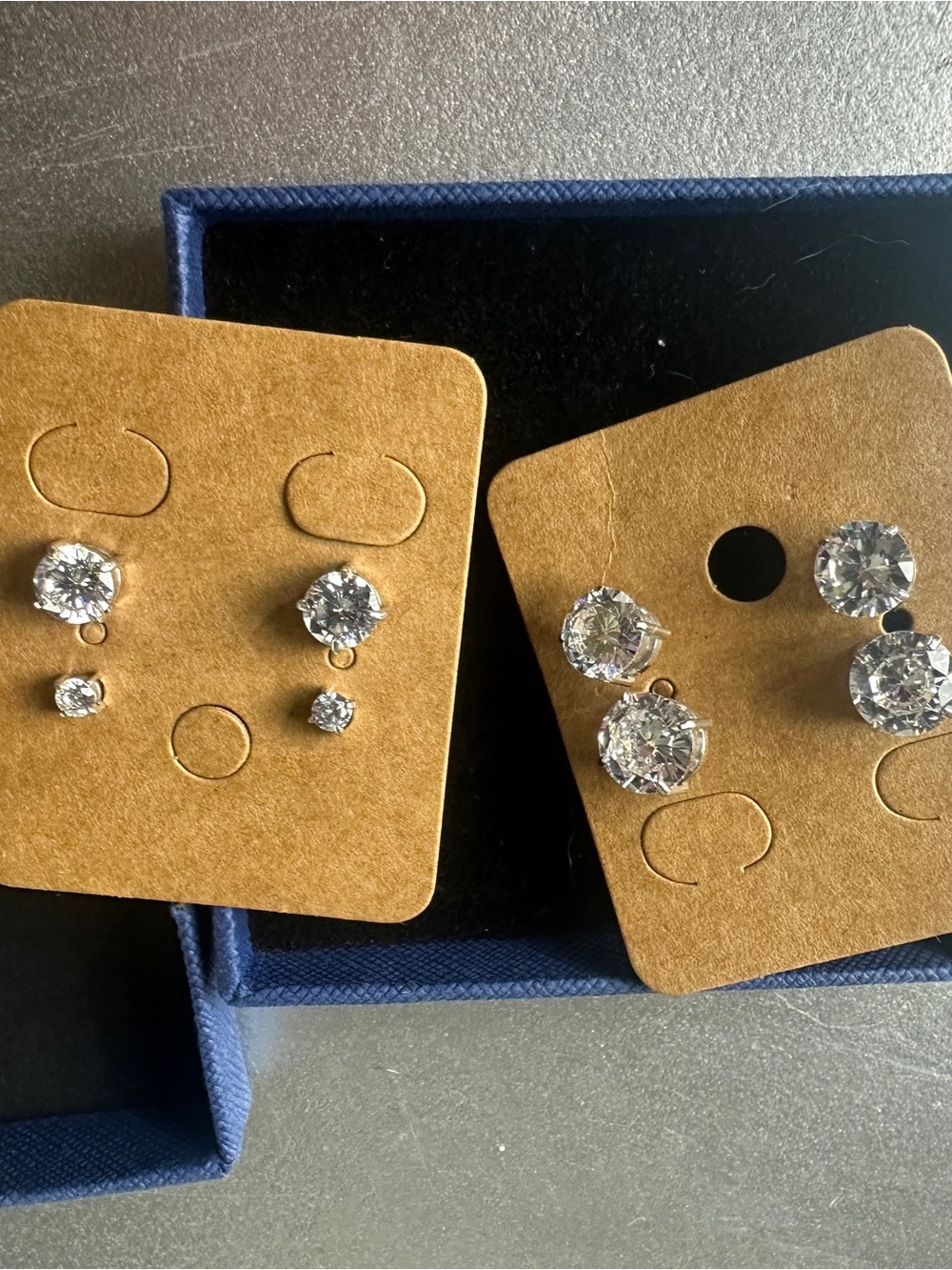 4 Pairs 18K White Gold Plated CZ Stud Earrings